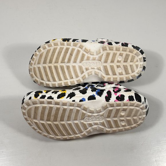 Crocs White Leopard Print Fuzzy Lined Clogs Women Size 7 - Picture 7 of 8